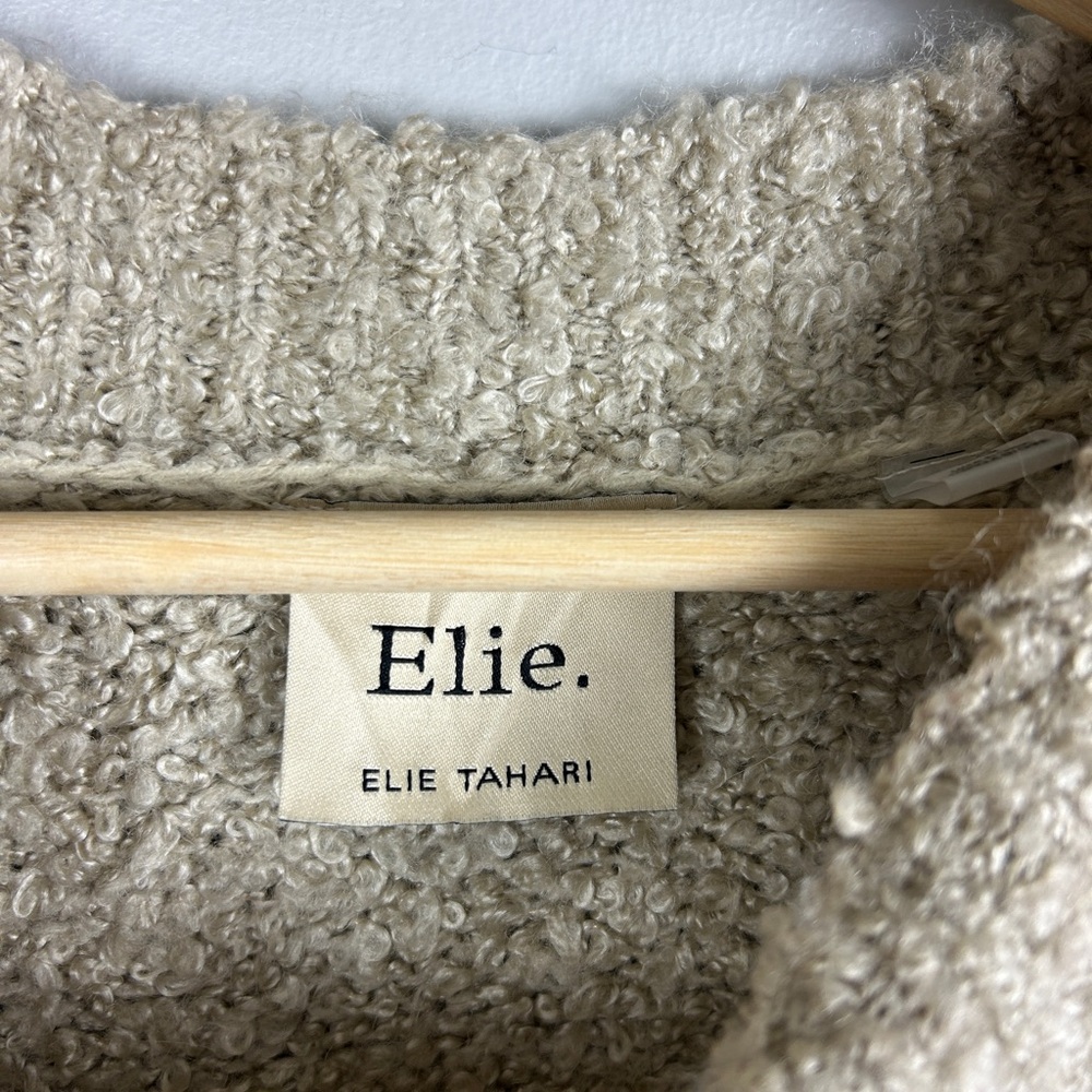 ELIE TAHARI Boucle Sweater Tan Size Large‎ Chunky Oversized Wool Neutral Teddy - Picture 2 of 5